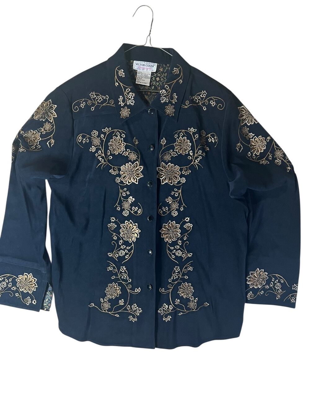 Victor Costa Vintage Women's Velvet Floral Embroidered Jacket Black Size Large
